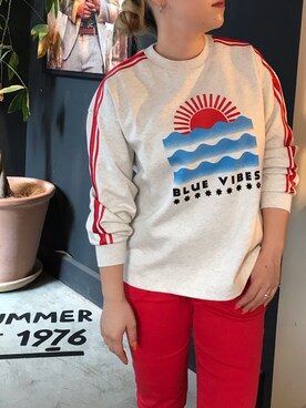 「アイテム（デニムパンツ、レッド系）」を使った、Ꮪさん（レディース・150cm）の夏コーディネート