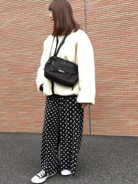 「ドットパンツ」｜「アイテム（ブルゾン）」を使った、ｗａｋａ＊さん（レディース・153cm）の冬コーディネート