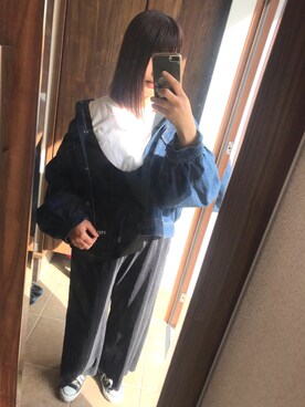 「MILKFED.」｜「アイテム（デニムジャケット）」を使った、ｗａｋａ＊さん（レディース・153cm）の春コーディネート