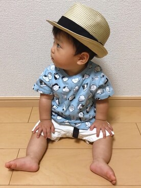 「9ヶ月」｜「アイテム（帽子）」を使った、EIMA.SAEさん（キッズ・70cm）の夏コーディネート