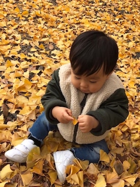 「B:MING by BEAMS（ビーミングバイビームス）のAVIREX×ビーミング by ビームス / 別注リバーシブルMA-1（MA-1）」を使った、EIMA.SAEさん（キッズ・70cm）の冬コーディネート