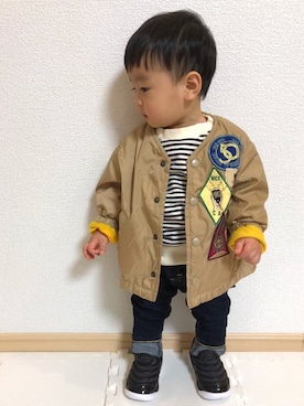 「1歳3ヶ月」｜「アイテム（ジャケット/アウター）」を使った、EIMA.SAEさん（キッズ・80cm）の冬コーディネート