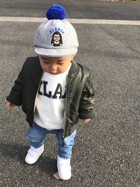 「B:MING by BEAMS（ビーミングバイビームス）のAVIREX×ビーミング by ビームス / 別注リバーシブルMA-1（MA-1）」を使った、EIMA.SAEさん（キッズ・80cm）の冬コーディネート