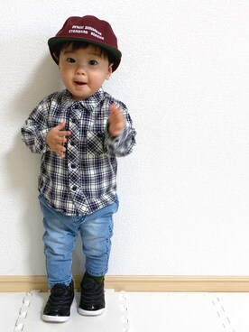 「1歳半」｜「アイテム（キャップ）」を使った、EIMA.SAEさん（キッズ・80cm）の春コーディネート