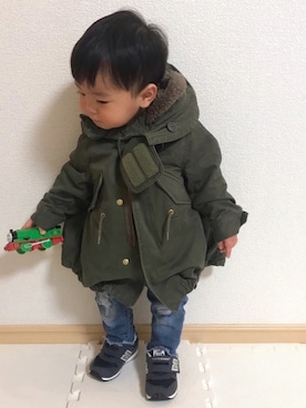 「1歳3ヶ月」｜「アイテム（モッズコート）」を使った、EIMA.SAEさん（キッズ・80cm）の冬コーディネート
