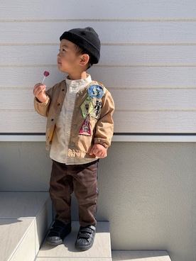 「ノーカラージャケット」｜EIMA.SAEさん（キッズ・90cm）の秋コーディネート