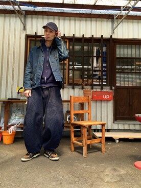 「アイテム（パーカー、ブルー系）」を使った、Acinonyx Jubatusさん（メンズ・180cm）の春コーディネート