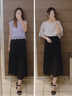 「パープル×黒」｜「アイテム（サンダル）」を使った、yukachiiiさん（レディース・162cm）の夏コーディネート