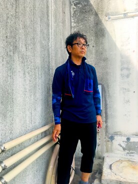 「アイテム（マフラー）」を使った、しもん＠WEARさん（メンズ・173cm・40代）の夏コーディネート