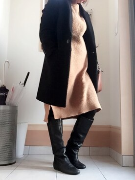 「Another Edition（アナザーエディション）のアイテム（チェスターコート）」を使った、miemさん（レディース・150cm）の冬コーディネート