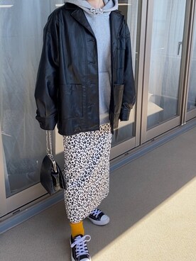 「スリット」｜「アイテム（ブルゾン）」を使った、mさん（レディース・158cm）の春コーディネート