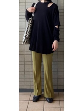 「スリット」｜「アイテム（その他シューズ）」を使った、mさん（レディース・158cm）の春コーディネート