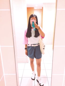 「アイテム（腕時計、パープル系）」を使った、花恋さん（レディース・158cm）の夏コーディネート