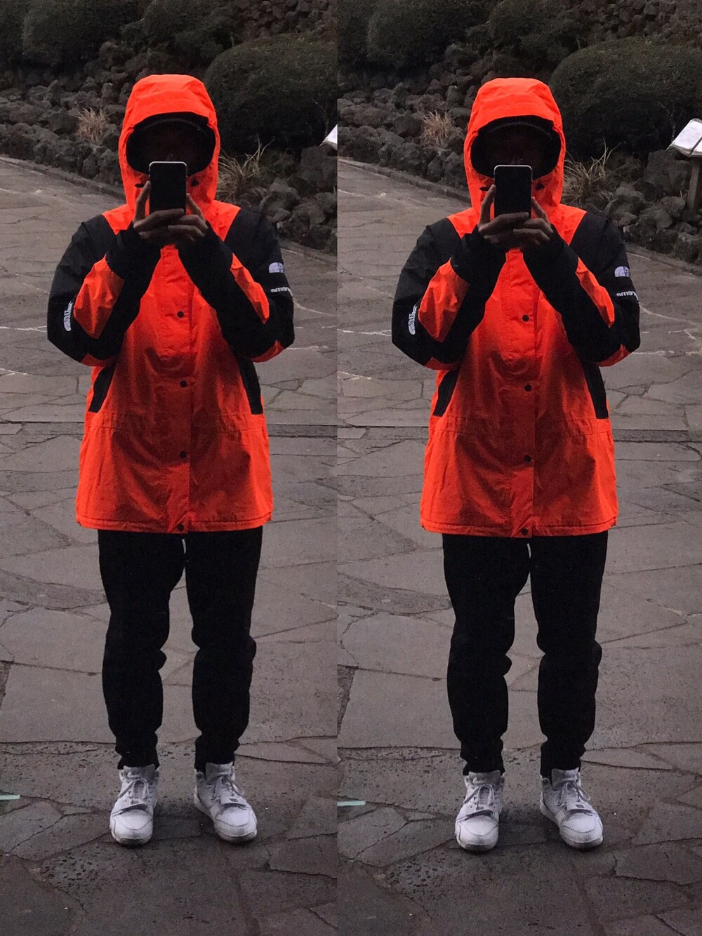 「ootd、outfit、NIKE、supreme、thenorthface、orange」｜「Supreme のアイテム（ジャケット/アウター、オレンジ系）」を使った、teekeiさん（メンズ・181cm）の冬コーディネートの1枚目の写真