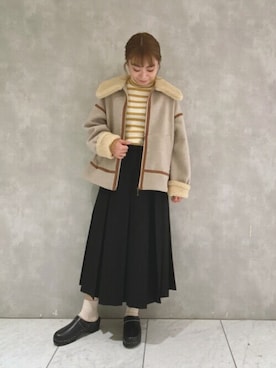 「POU DOU DOU（プードゥドゥ）のアイテム（ブルゾン）」を使った、よしかわさん（レディース・151cm）の冬コーディネート
