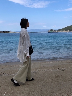 「リブニットパンツ」｜「アイテム（バレエシューズ）」を使った、harunoさん（レディース・158cm）の秋コーディネート