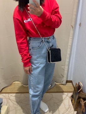 「Leeの古着のアイテム（パンツ、ブルー系）」を使った、miuさん（レディース）の春コーディネート