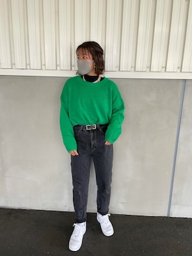 「H&M（エイチ・アンド・エム）のアイテム（ニット/セーター、グリーン系）」を使った、miuさん（レディース）の春コーディネート