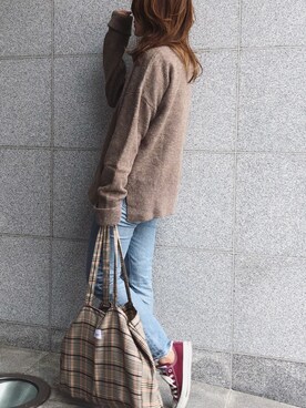 「MOUSSY（マウジー）のMVS SKINNY（デニムパンツ）」を使った、midopeiさん（レディース・158cm）の秋コーディネート