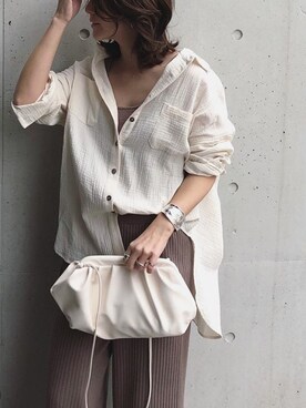 「襟抜きシャツ」｜midopeiさん（レディース・158cm）の冬コーディネート