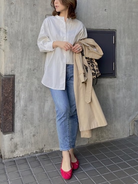 「ZOZO（ゾゾ）のスリムテーパードデニムパンツ［WOMEN］（デニムパンツ）」を使った、midopeiさん（レディース・158cm）の春コーディネート