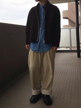 「ノーカラーシャツ」｜「アイテム（ブルゾン）」を使った、ななおさん（メンズ・165cm）の秋コーディネート