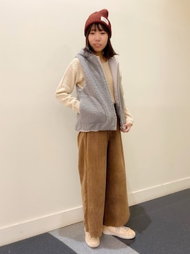 「Samansa Mos2 blue」｜「アイテム（ニットキャップ/ビーニー）」を使った、あさみなさん（レディース・156cm）の秋コーディネート