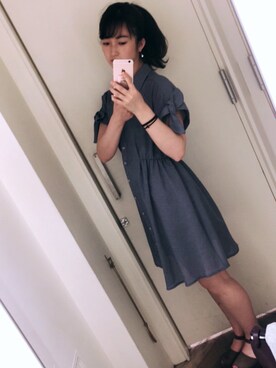 「SNIDEL（スナイデル）のスリーブデザインシャツワンピース（ワンピース、ブルー系）」を使った、suuzunaさん（レディース・160cm）の春コーディネート