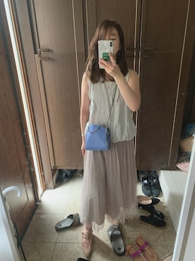 「STELLA McCARTNEY（ステラマッカートニー）のSTELLA McCARTNEY/ファラベラ シャギー  ディア ミニ トート（ショルダーバッグ、ブルー系）」を使った、suuzunaさん（レディース・160cm）の夏コーディネート
