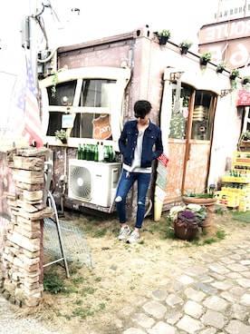 「jiggys shop（ジギーズショップ）のアイテム」を使った、中尾壮汰さん（メンズ・180cm・20代）の春コーディネート