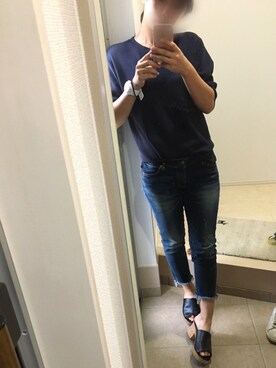 「Ungrid（アングリッド）のインディゴフレイドヘムストスリ（デニムパンツ）」を使った、Manaさん（レディース・162cm）の秋コーディネート