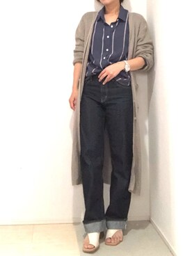「Ungrid（アングリッド）のセルヴィッチワンウォッシュワイドデニム（デニムパンツ）」を使った、Manaさん（レディース・162cm）の春コーディネート