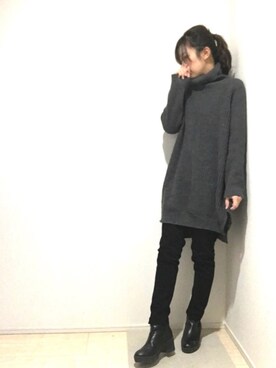 「Ungrid（アングリッド）のハイウエストスキニーデニム（デニムパンツ）」を使った、Manaさん（レディース・162cm）の冬コーディネート