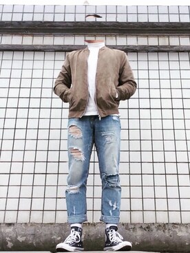 「PULL&BEAR（プルアンドベア）のアイテム（ノーカラージャケット）」を使った、黄threeさん（メンズ・176cm）の冬コーディネート