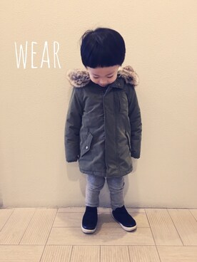 「リブニット」｜「アイテム（モッズコート）」を使った、Yuitonさん（キッズ・90cm）の冬コーディネート