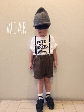 「ツイードパンツ」｜「アイテム（スニーカー）」を使った、Yuitonさん（キッズ・100cm）の秋コーディネート