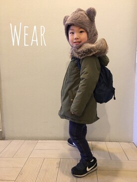 「アイテム（レギンス/スパッツ、ブルー系）」を使った、Yuitonさん（キッズ・100cm）の冬コーディネート