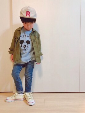「ボーダーソックス」｜「アイテム（キャップ）」を使った、Yuitonさん（キッズ・100cm）の春コーディネート