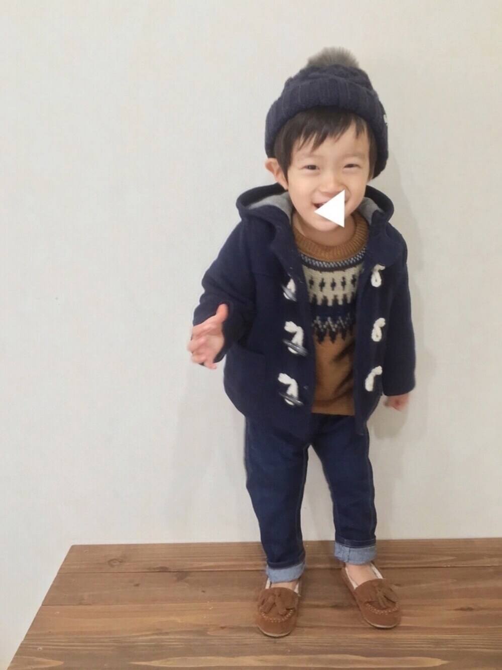 「ダッフルコート、ノルディック柄、サルエルパンツ、モカシン」｜「アウターなしverのアイテム（その他、その他）」を使った、aoiさん（キッズ・90cm）の冬コーディネートの1枚目の写真