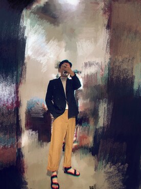 「アイテム（チノパンツ、オレンジ系）」を使った、高岛有栖さん（メンズ・178cm）の夏コーディネート