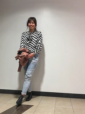 「DIESEL（ディーゼル）のアイテム（ノーカラージャケット）」を使った、AYAKO1220さん（レディース・172cm）の冬コーディネート