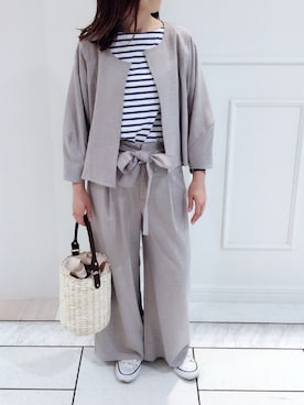 「ノーカラージャケット」｜「アイテム（その他アウター）」を使った、kettyさん（レディース・165cm）の夏コーディネート