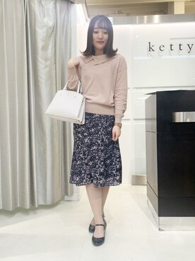 「フラワープリントスカート」｜kettyさん（レディース・158cm）の春コーディネート