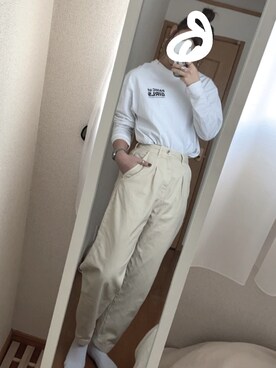 「CIAOPANIC（チャオパニック）の【PANIC OF GIRL/パニックオブガール】ロゴプリントロンTEE/バックプリント（Tシャツ/カットソー、ホワイト系）」を使った、sさん（レディース・166cm）の春コーディネート