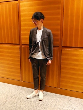 「Gramicci（グラミチ）のアイテム（セットアップ）」を使った、SHUNさん（メンズ・173cm）の秋コーディネート