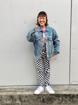 「チェッカー柄」｜「アイテム（ジャケット/アウター）」を使った、ちゃむさん（レディース・150cm）の秋コーディネート