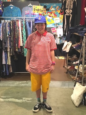 「個性的 古着」｜「アイテム（キャップ）」を使った、ちゃむさん（レディース・151cm）の春コーディネート