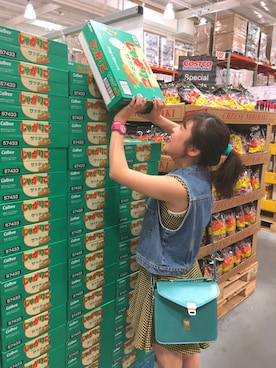 「チェックワンピース」｜「アイテム（デニムジャケット）」を使った、ちゃむさん（レディース・151cm）の夏コーディネート