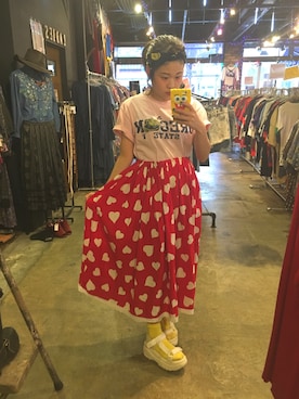 「個性的 古着」｜「アイテム（スカート）」を使った、ちゃむさん（レディース・151cm）の夏コーディネート
