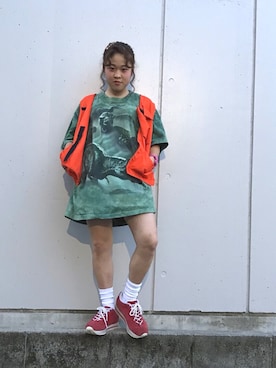 「個性的 古着」｜ちゃむさん（レディース・151cm）の夏コーディネート